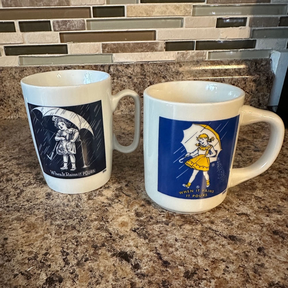 Morton Salt White and Blue Mugs Set - Picture 1 of 5